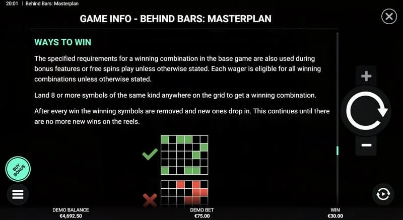 Behind Bars Masterplan - kazanan hatların ve kombinasyonların özeti